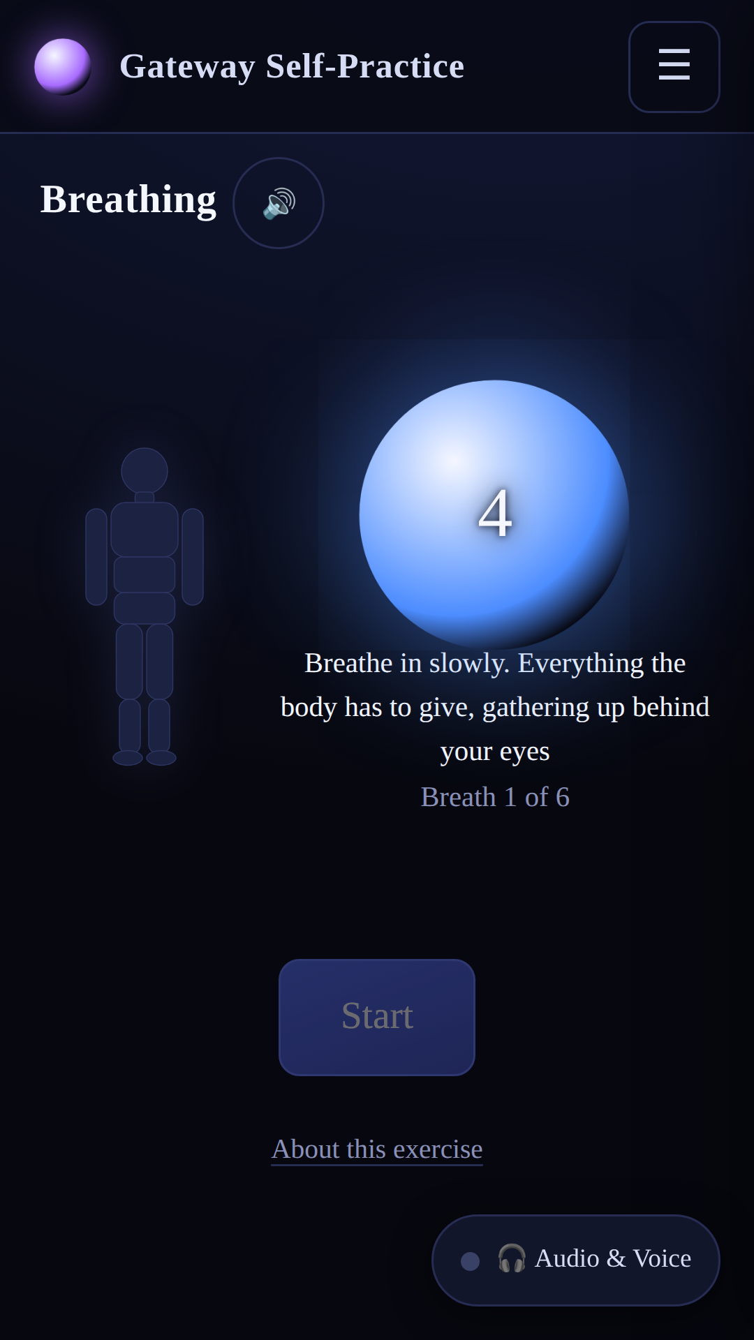 The breathing exercise, showing a breath marker with a per-second count
